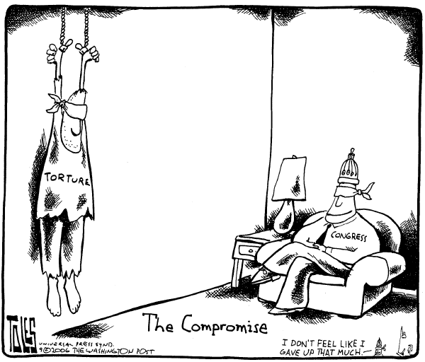 Editorial Cartoon by Tom Toles, Washington Post on Torture Compromise Reached