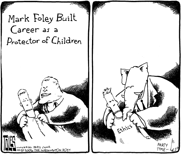 Editorial Cartoon by Tom Toles, Washington Post on Sex Scandal Puts GOP in Chaos