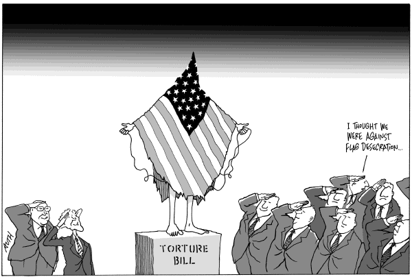 Editorial Cartoon by Tony Auth, Philadelphia Inquirer on Congress OKs Torture