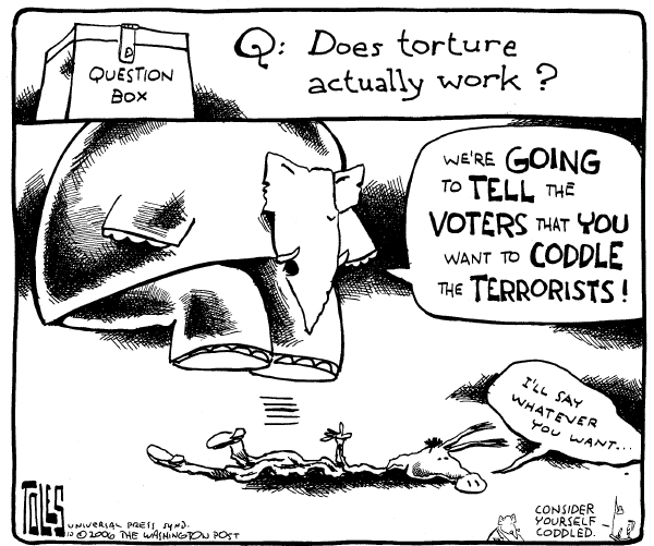Editorial Cartoon by Tom Toles, Washington Post on Congress OKs Torture