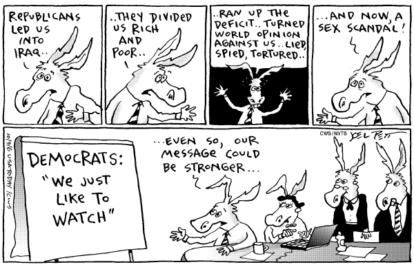 Editorial Cartoon by Joel Pett, Lexington Herald-Leader, CWS/CartoonArts Intl. on Democrats Staying the Course
