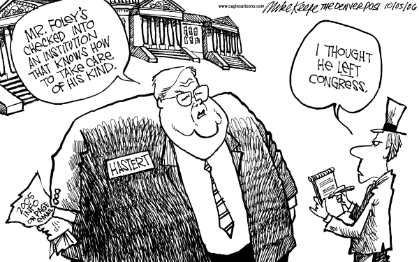 Editorial Cartoon by Mike Keefe, Denver Post on Hastert Vows Not to Resign