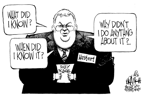 Editorial Cartoon by John Branch, San Antonio Express-News on Hastert Vows Not to Resign