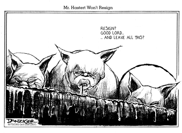Editorial Cartoon by Jeff Danziger, CWS/CartoonArts Intl. on Hastert Vows Not to Resign