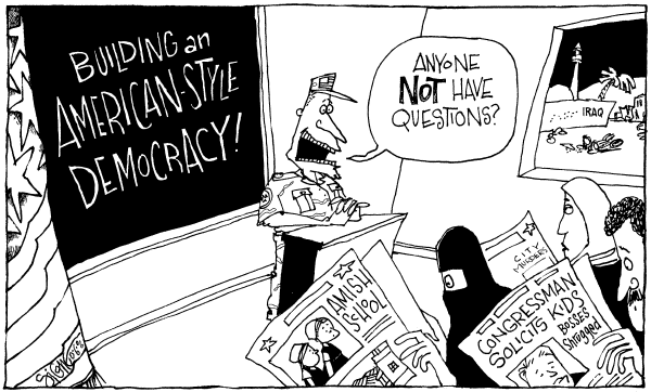 Editorial Cartoon by Signe Wilkinson, Philadelphia Daily News on Major Developments in Iraq