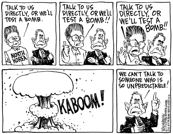 Editorial Cartoon by Dan Wasserman, Boston Globe on North Korea Tests Nuclear Weapon