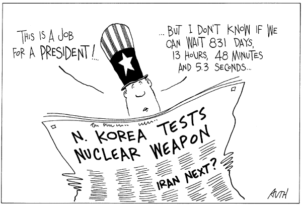 Editorial Cartoon by Tony Auth, Philadelphia Inquirer on North Korea Tests Nuclear Weapon