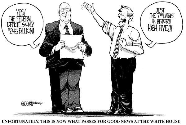 Editorial Cartoon by Drew Sheneman, Newark Star Ledger on Bush Vows to Change Nothing