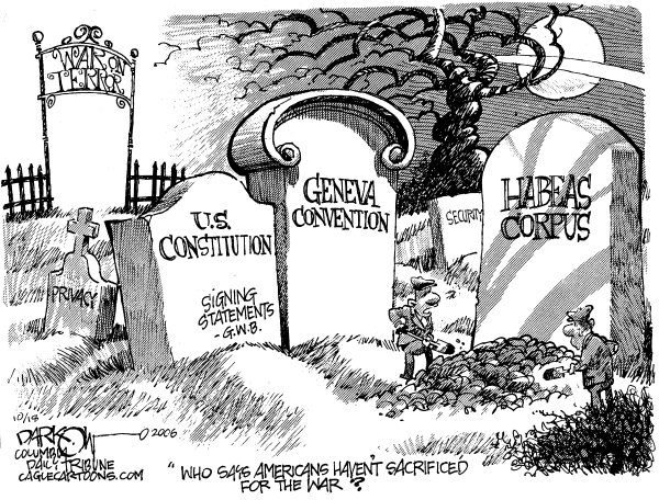Editorial Cartoon by John Darkow, Columbia Daily Tribune on Congress, Bush Assault Constitution