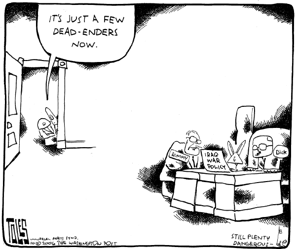 Editorial Cartoon by Tom Toles, Washington Post on Iraq Death Toll Mounts