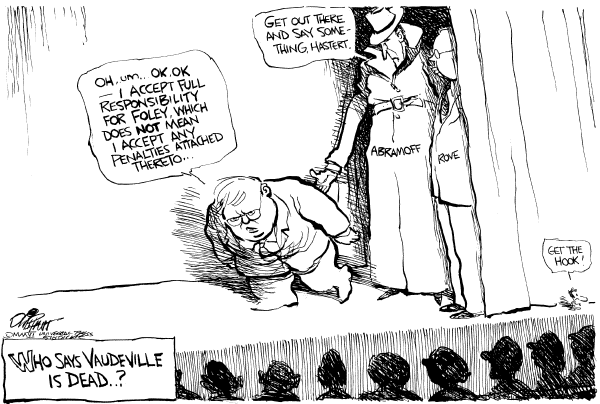 Editorial Cartoon by Pat Oliphant, Universal Press Syndicate on Hastert Feels the Heat