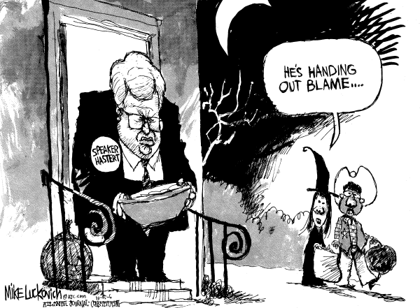 Editorial Cartoon by Mike Luckovich, Atlanta Journal-Constitution on Hastert Feels the Heat