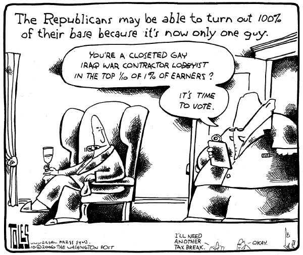 Editorial Cartoon by Tom Toles, Washington Post on Dangerous World Needs GOP, Republicans Say