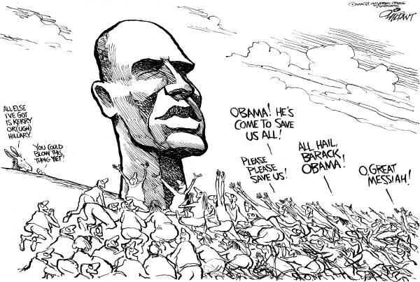 Editorial Cartoon by Pat Oliphant, Universal Press Syndicate on Obama Flirts with Party