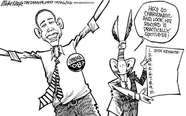Editorial Cartoon by Mike Keefe, Denver Post on Obama Flirts with Party