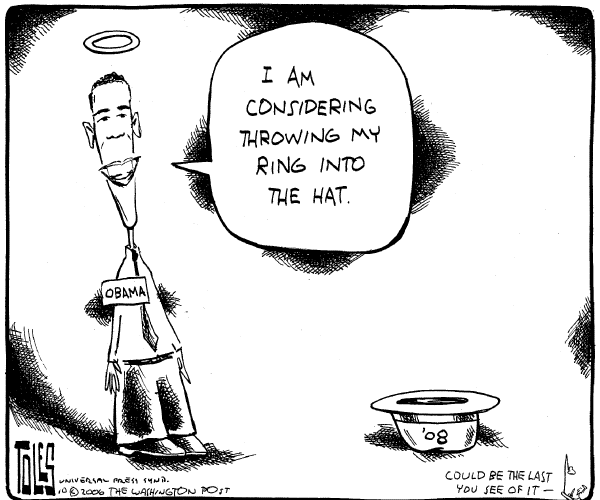 Editorial Cartoon by Tom Toles, Washington Post on Obama Flirts with Party