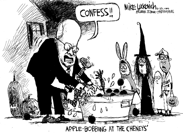 Editorial Cartoon by Mike Luckovich, Atlanta Journal-Constitution on Cheney Sings GOP Praises