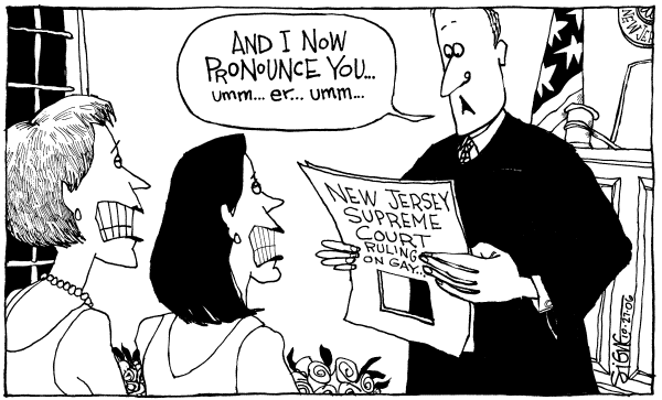 Editorial Cartoon by Signe Wilkinson, Philadelphia Daily News on Jersey Gay Ruling Still Unclear
