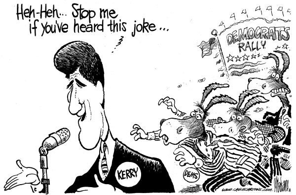 Editorial Cartoon by Mike Lane, Cagle Cartoons on Kerry Bombs At Joke