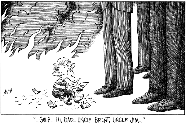 Editorial Cartoon by Tony Auth, Philadelphia Inquirer on Bush Taps James Baker