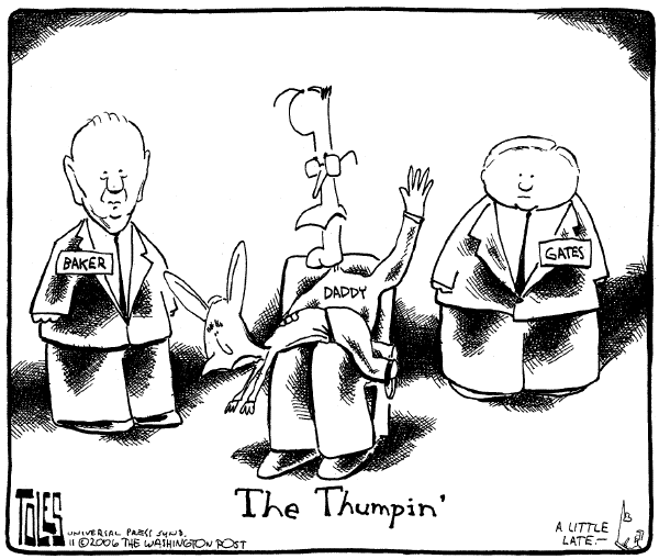 Editorial Cartoon by Tom Toles, Washington Post on Bush Taps James Baker