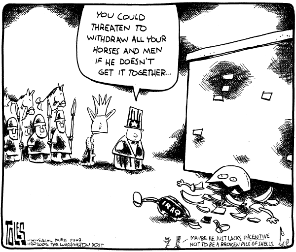 Editorial Cartoon by Tom Toles, Washington Post on McCain Proposes New Iraq Strategy