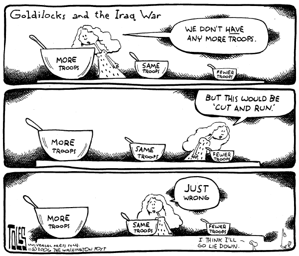 Editorial Cartoon by Tom Toles, Washington Post on McCain Proposes New Iraq Strategy