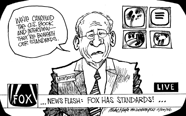 Editorial Cartoon by Mike Keefe, Denver Post on Fox and OJ Almost Do It