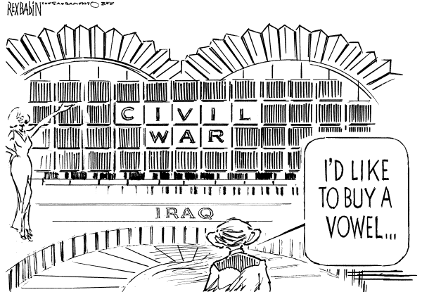 Editorial Cartoon by Rex Babin, Sacramento Bee on Bush: Iraq War Not Civil