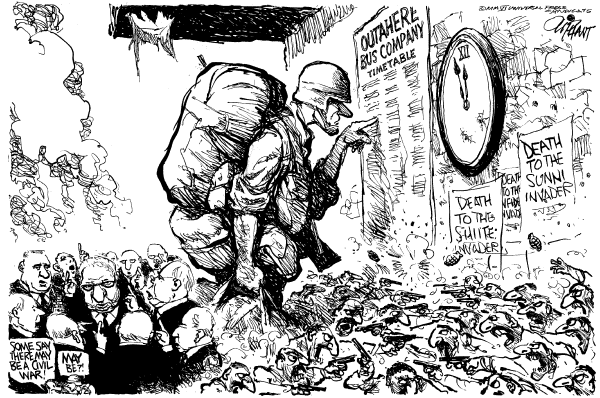 Editorial Cartoon by Pat Oliphant, Universal Press Syndicate on US in Iraq Longer Than in WWII