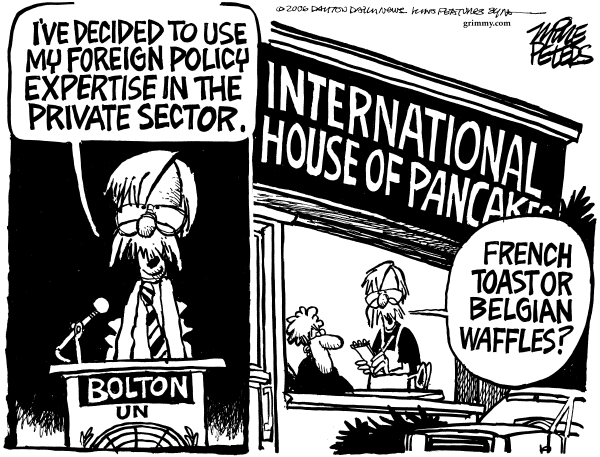 Editorial Cartoon by Mike Peters, Dayton Daily News on Bolton To Leave UN Post