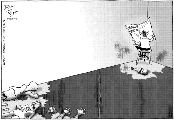 Editorial Cartoon by Joel Pett, Lexington Herald-Leader, CWS/CartoonArts Intl. on Bush Weighs Iraq Report