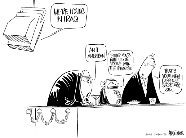 Editorial Cartoon by Ann Telnaes, CWS/CartoonArts Intl. on Bush Weighs Iraq Report