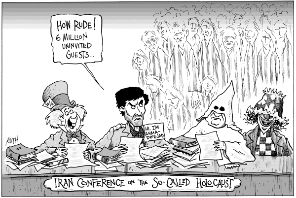 Editorial Cartoon by Tony Auth, Philadelphia Inquirer on Iran Denies Holocaust