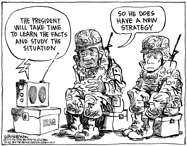 Editorial Cartoon by Dan Wasserman, Boston Globe on US Troops Dig In