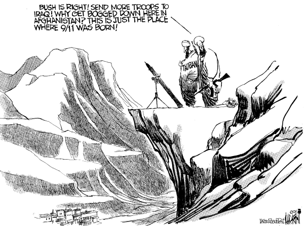 Editorial Cartoon by Don Wright, Palm Beach Post on Bush Pushes Troop Surge