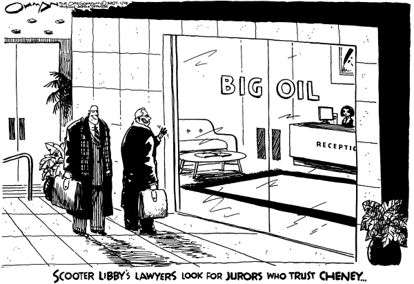 Editorial Cartoon by Jack Ohman, The Oregonian on Libby Trial Begins