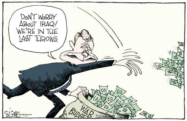 Editorial Cartoon by Signe Wilkinson, Philadelphia Daily News on Military Budget Increased