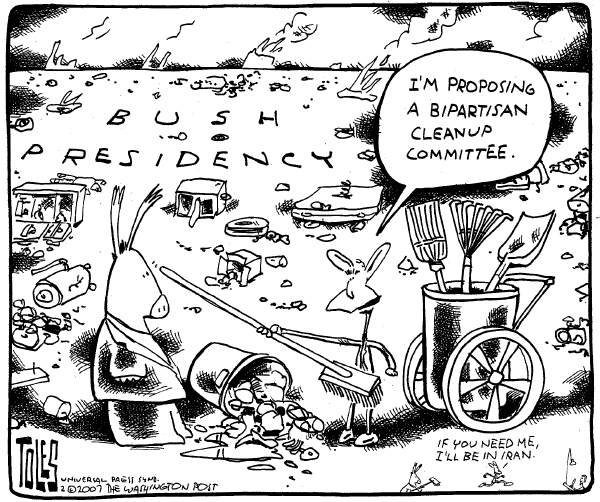 Editorial Cartoon by Tom Toles, Washington Post on Bush Makes No Apologies