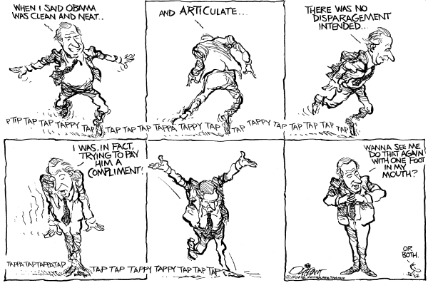 Editorial Cartoon by Pat Oliphant, Universal Press Syndicate on Presidential Campaigns in High Gear