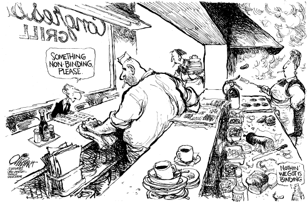 Editorial Cartoon by Pat Oliphant, Universal Press Syndicate on In Other News