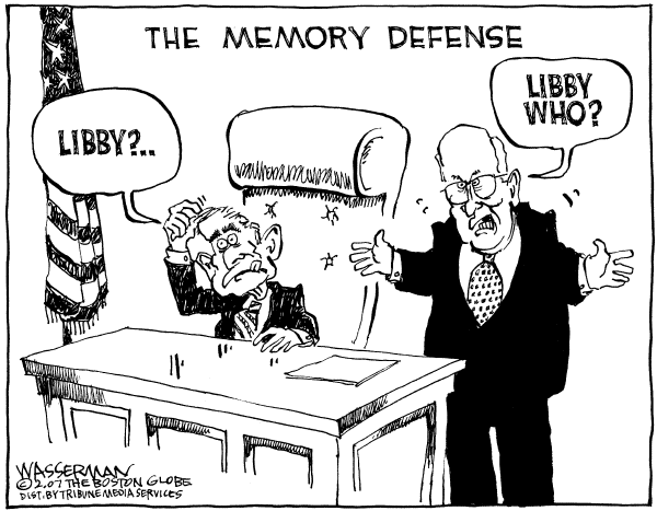 Editorial Cartoon by Dan Wasserman, Boston Globe on Libby Trial Goes To Jury