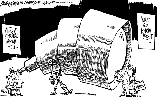 Editorial Cartoon by Mike Keefe, Denver Post on Homeland Security Tightens