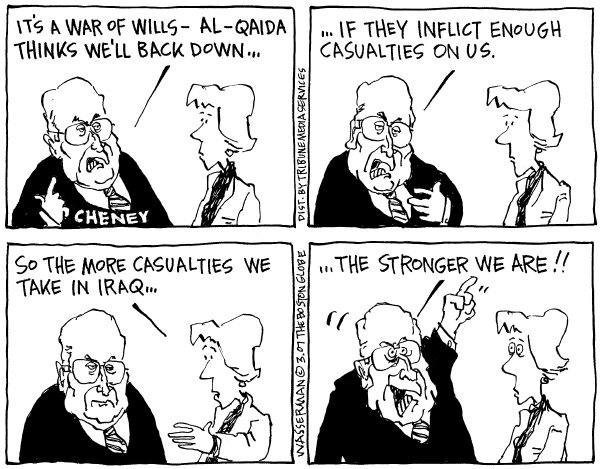Editorial Cartoon by Dan Wasserman, Boston Globe on War on Terror Takes a Turn