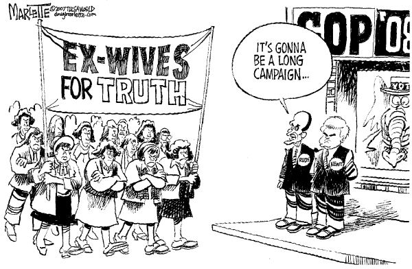 Editorial Cartoon by Doug Marlette, Tallahasee Democrat on GOP Hopefuls Sharing Spotlight