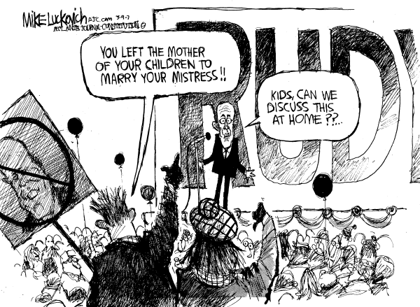 Editorial Cartoon by Mike Luckovich, Atlanta Journal-Constitution on GOP Hopefuls Sharing Spotlight