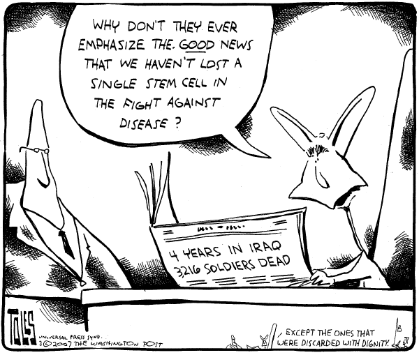 Editorial Cartoon by Tom Toles, Washington Post on President Stays the Course
