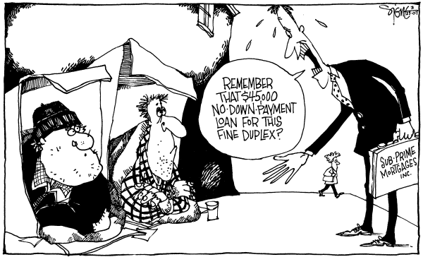 Editorial Cartoon by Signe Wilkinson, Philadelphia Daily News on Housing Prices Drop