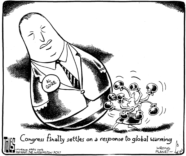Editorial Cartoon by Tom Toles, Washington Post on Action on Global Warming Expected