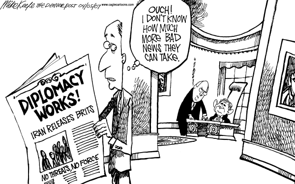 Editorial Cartoon by Mike Keefe, Denver Post on Iran Releases British Sailors